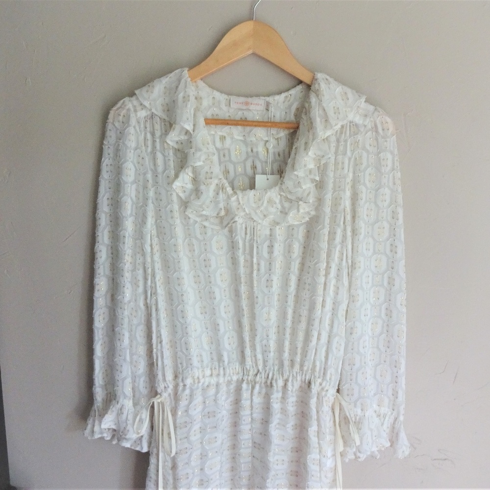 NWT Tory Burch Ivory & Gold Jasmine Dress - Picture 4 of 8